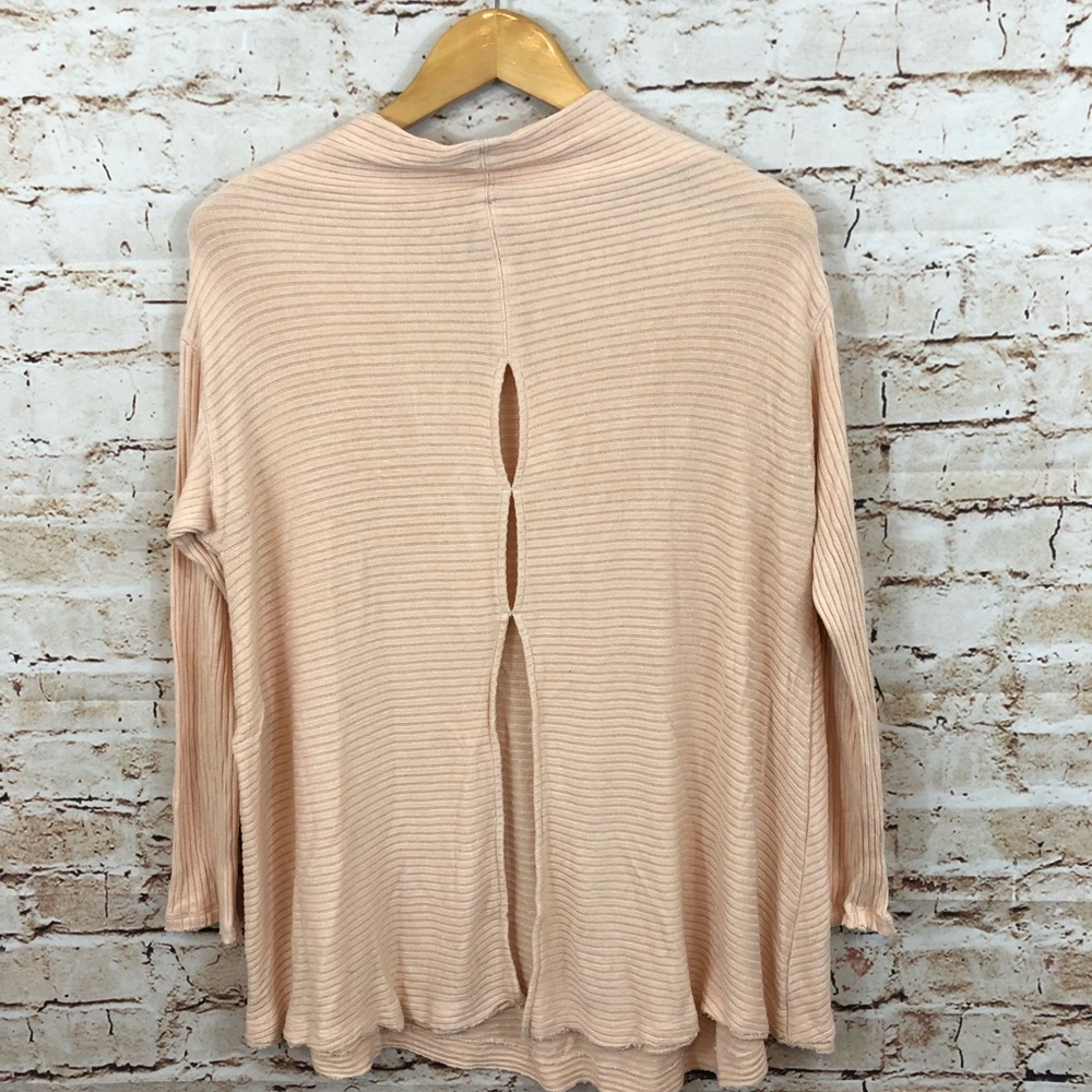 Free People cowl neck split back rib sweater pink - Picture 7 of 7